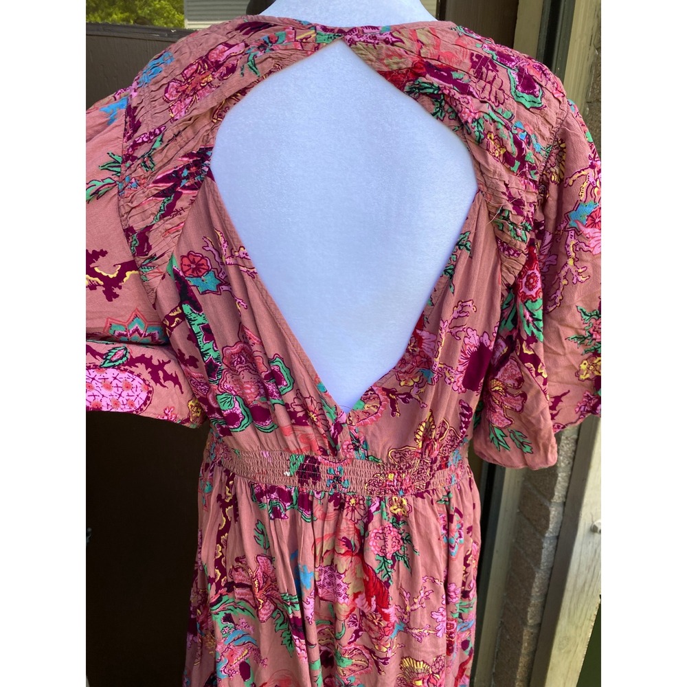 Anthropologie Floral Embroidered Pink Maxi Dress Large Boho Western Romantic Fem - Picture 5 of 8